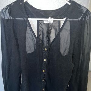 Black Mesh Button Down